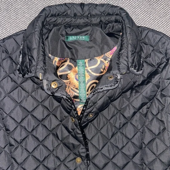 Vintage Ralph Lauren Paisley Chainlink Lined Black Quilted Jacket RARE - Picture 3 of 5